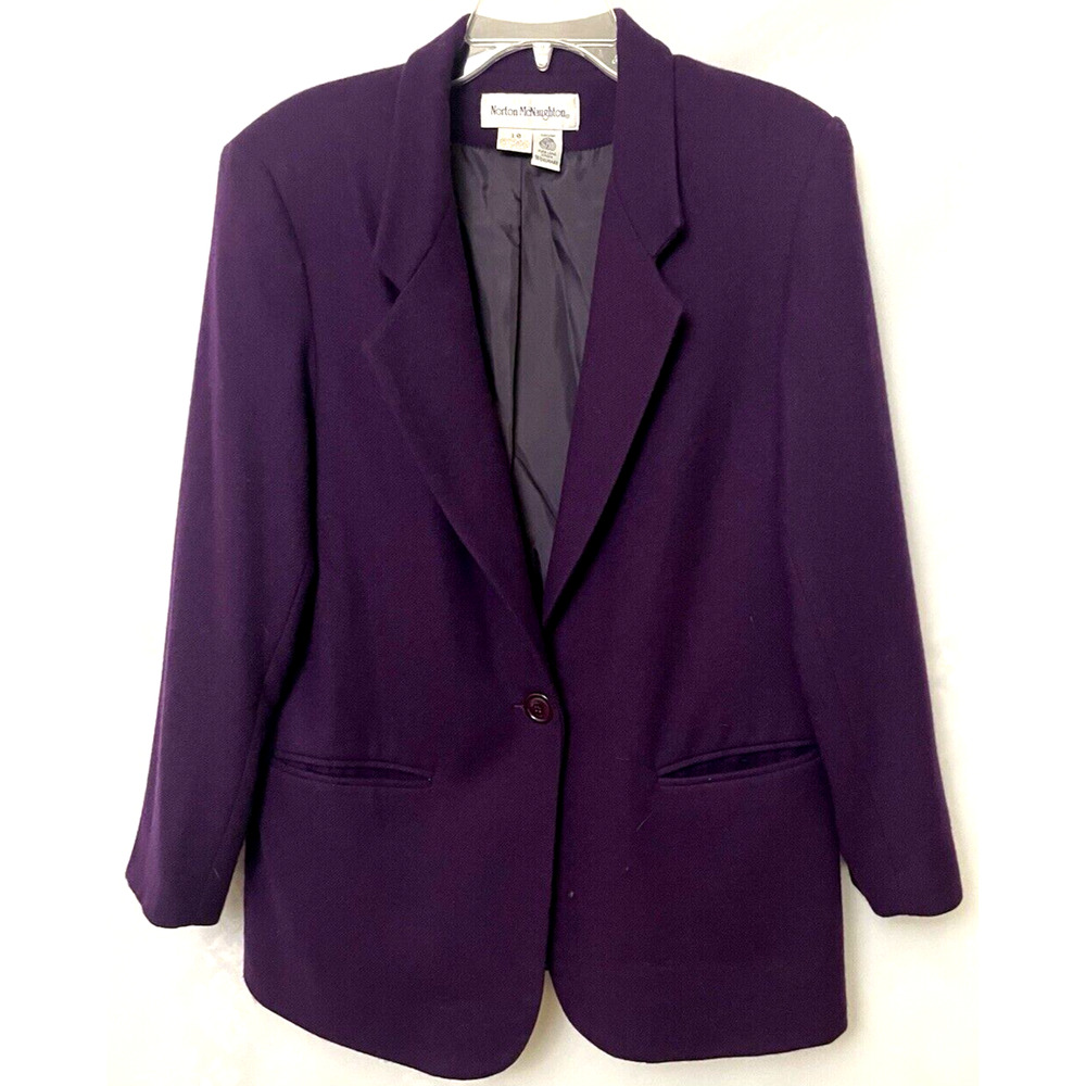 Vintage Norton McNaughton Jacket Women's Size 10 100% Wool Purple Coat Blazer